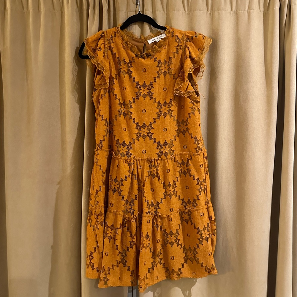 Anthropologie - Blue Tassel - Tiered Lace Tunic Dress - Gold Orange - Size M